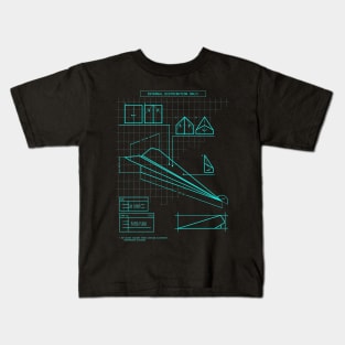 Top secret origami paper plane engineering blueprints (in turquoise) Kids T-Shirt